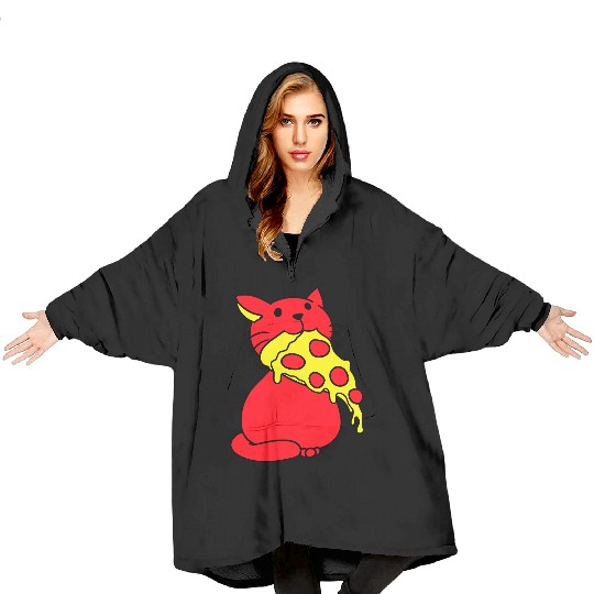 Cat Eats Yummy Salami Pizza Hunger Fast Food Mouth Blanket Hoodies