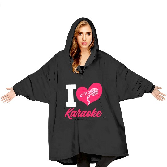 I Love Karaoke Microphone Heart Blanket Hoodies