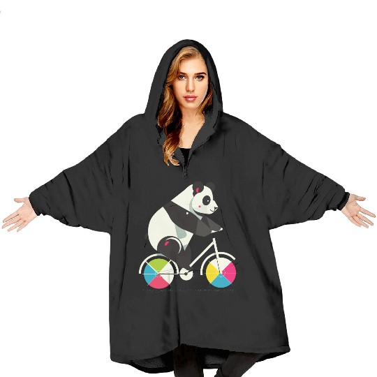 Panda on a bicycle-funny and creative illustration Blanket Hoodies