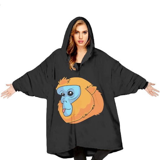 Monkey Lover Golden Snub Nosed Monkey Face Blanket Hoodies