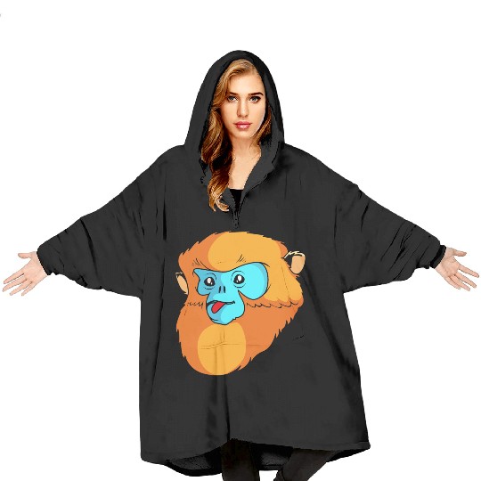 Cute Monkey Face Golden Snub Nosed Monkey Lover Blanket Hoodies