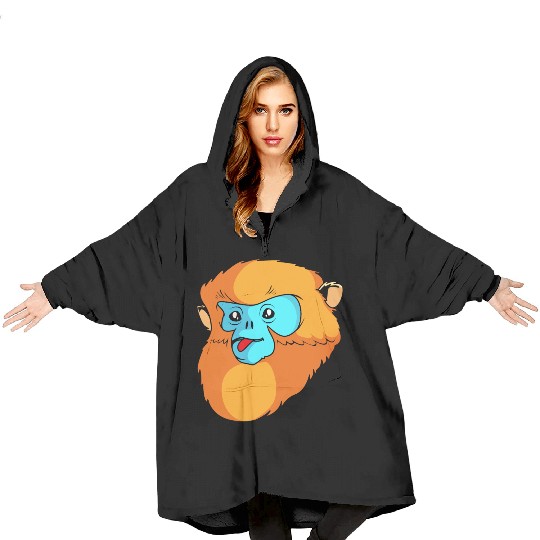 Cute Monkey Face Golden Snub Nosed Monkey Lover Blanket Hoodies