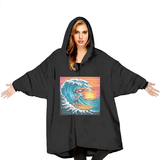 Surfing Skeleton Vibes Surfing Lifestyle Retro Blanket Hoodies