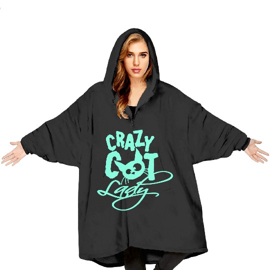 Crazy Cat Lady Text Love Saying Quote Weird Woman Blanket Hoodies