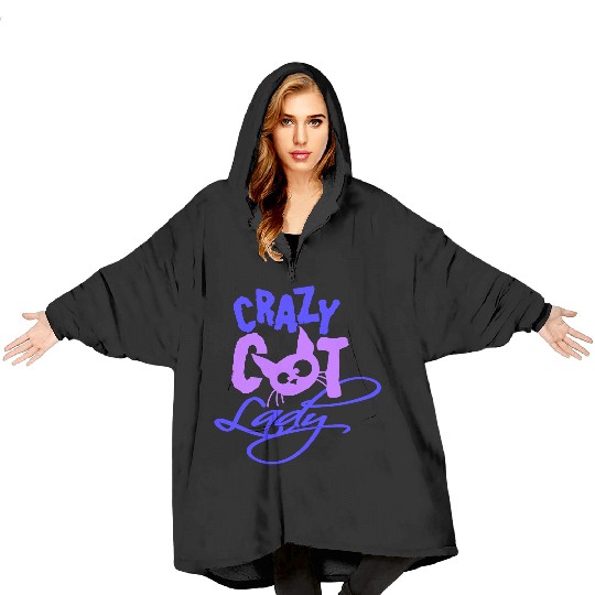 Crazy Cat Lady Text Love Saying Quote Weird Woman Blanket Hoodies