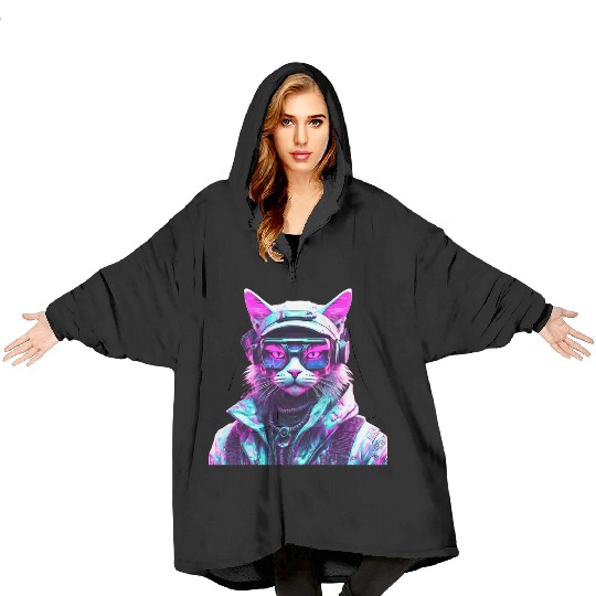 Mystical Cyberpunk Bad Cat Blanket Hoodies