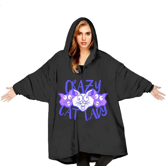Crazy Cat Lady Text Love Saying Quote Weird Woman Blanket Hoodies