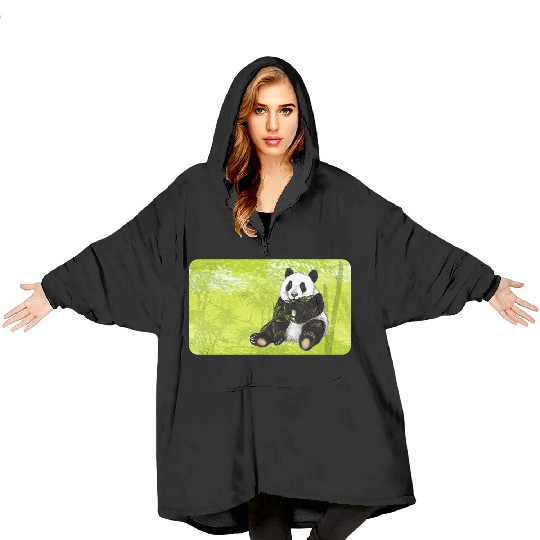 Cute panda bear with bamboo - design for kids Blanket Hoodies