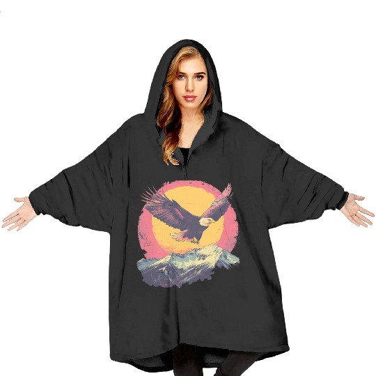 Eagle Flying Over Mountains Retro Art Blanket Hoodies