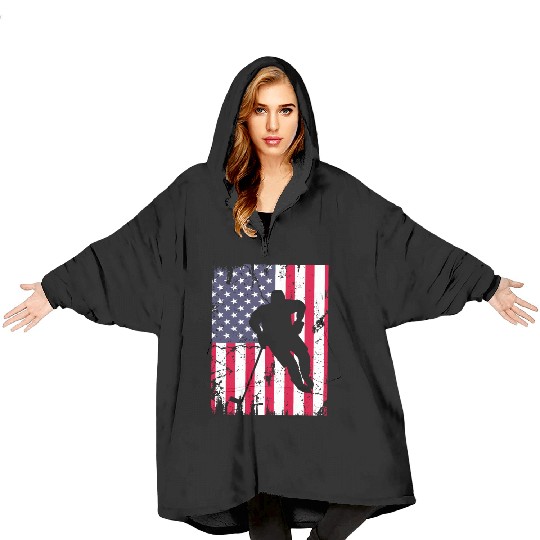 Cute idea American flag hokey lover Blanket Hoodies
