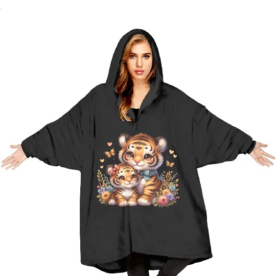 Adorable Tiger Cubs Surrounded by Butterflies and Blanket Hoodies