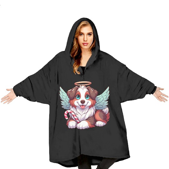 Cute Christmas Dog Australian Shepherd Blanket Hoodies