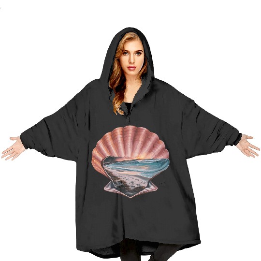 Seashell Beach Scene Serene Ocean Landscape Blanket Hoodies