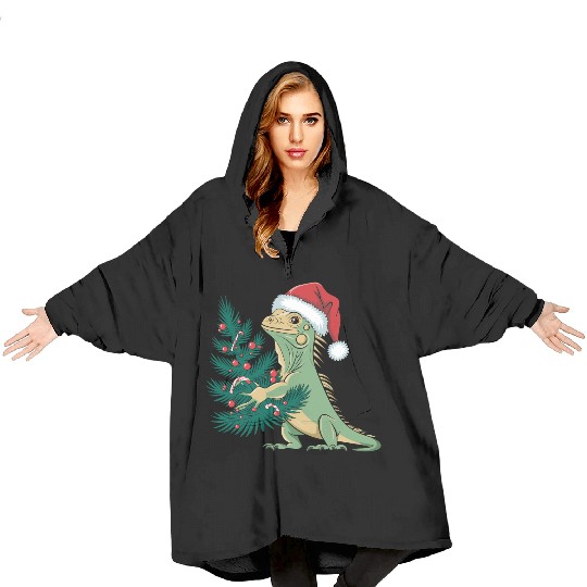 Christmas Tree Santa Iguana Blanket Hoodies