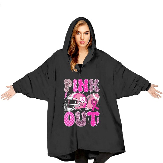 Pink Out Breast Cancer Football Mom Girls Women Blanket Hoodies