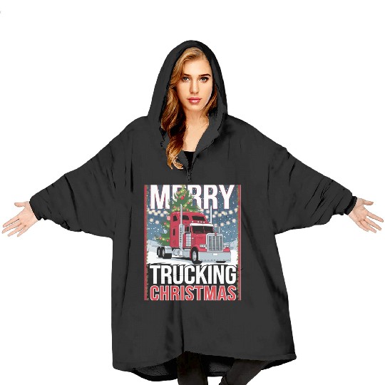 Merry Trucking Christmas Festive Semi-Truck Card Blanket Hoodies