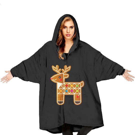 Reindeer in gingerbread design for Christmas Blanket Hoodies