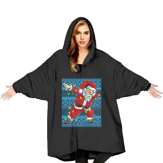 Dabbing Santa Christmas Tree Lights Blanket Hoodies