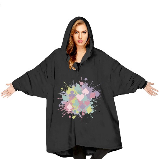 Paint Splatter Playing Card Suits Design Blanket Hoodies