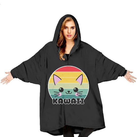 Kawaii Cat Face, Cat Lovers Blanket Hoodies