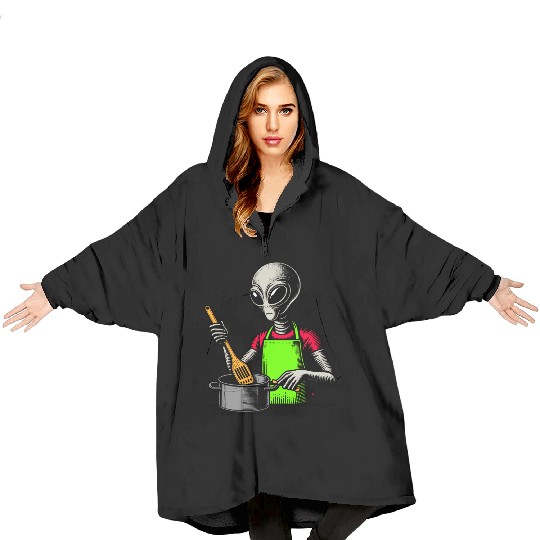 Grey Alien Cook Blanket Hoodies
