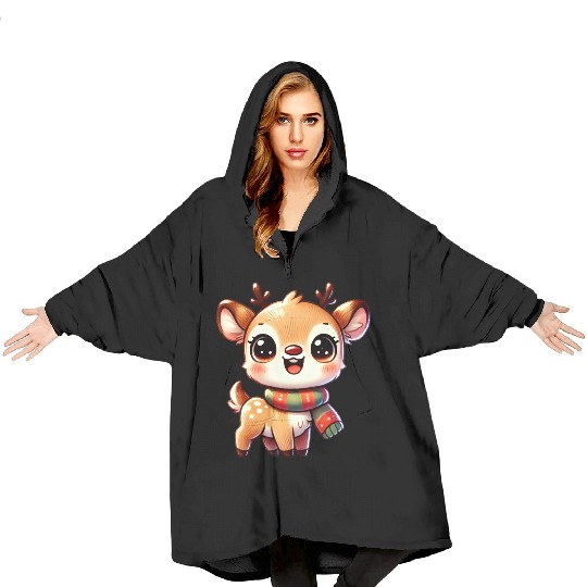 Reindeer with colorful scarf - Christmas charm Blanket Hoodies