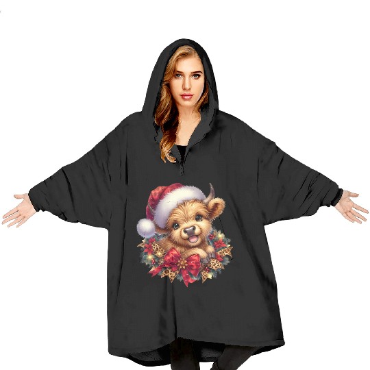 Christmas Merry Christmas For Gift Highland Cow Blanket Hoodies