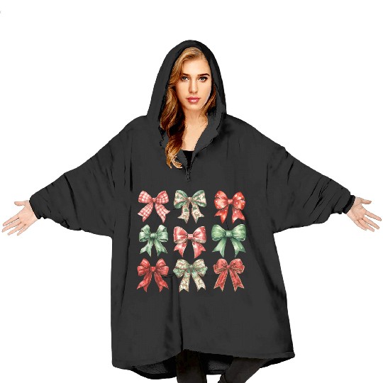 Christmas Coquette Bow, Cute Christmas Blanket Hoodies
