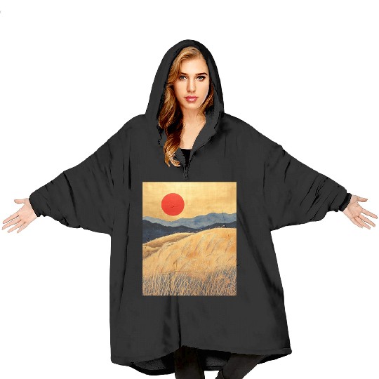 Sunset Serenity: Susuki Fields in Twilight Blanket Hoodies
