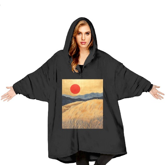 Sunset Serenity: Susuki Fields in Twilight Blanket Hoodies