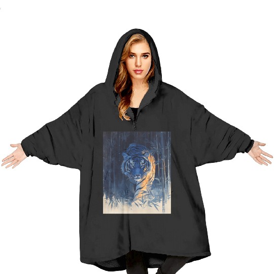 Majestic Tiger in the Bamboo Forest Blanket Hoodies