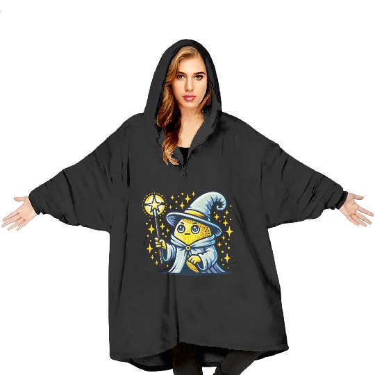 Cute Wizard Lemon with Magic Wand Blanket Hoodies