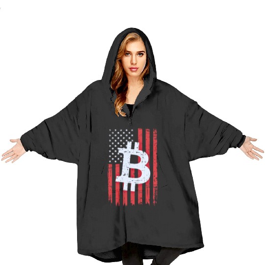 Bitcoin American flag Blanket Hoodies Crypto Trader Blanket Hoodies