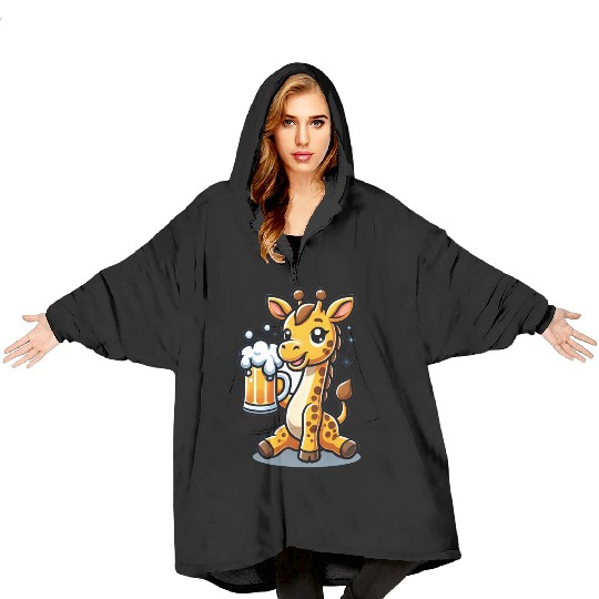 Cute Giraffe Drinking Beer 3 Blanket Hoodies
