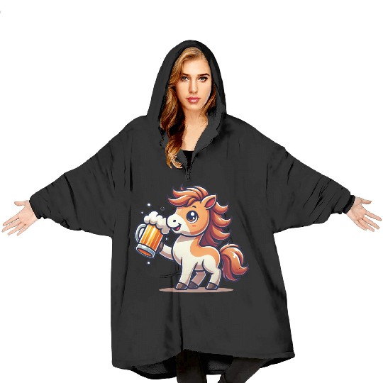 Cute Pony Drinking Beer 3 Blanket Hoodies