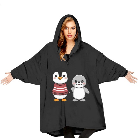 Cute Penguin and Seal Best Buddies Friends Blanket Hoodies