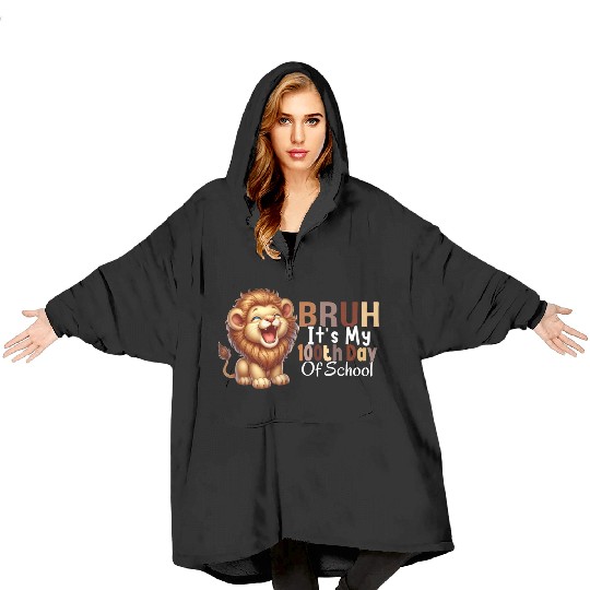 Bruh 100th Day of School Cute Lion Design for Kids Blanket Hoodies