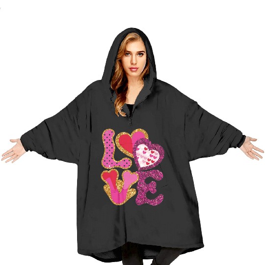 Valentines Cute, Valentine Retro Blanket Hoodies