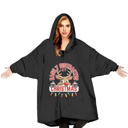 Reindeer in red distracted by Christmas Fun! Blanket Hoodies