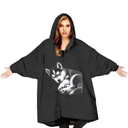 Gentle Snooze Dreaming Husky - TSQ Blanket Hoodies