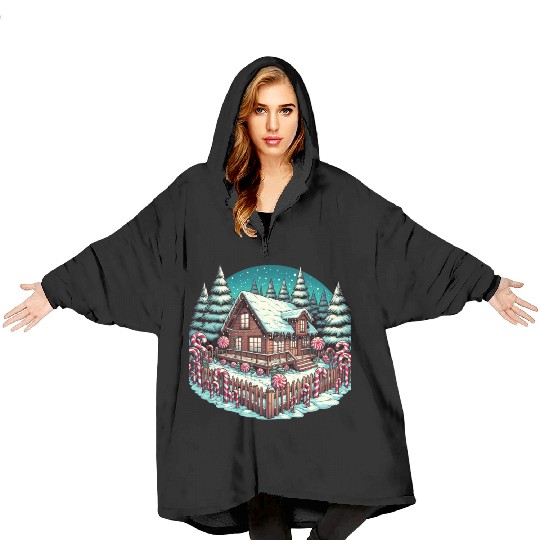 Candy Cane Cabin - Christmas Gifts Blanket Hoodies
