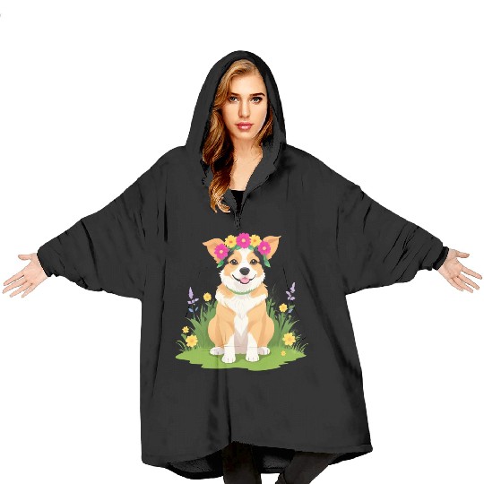 Flower Crown Corgi Blanket Hoodies
