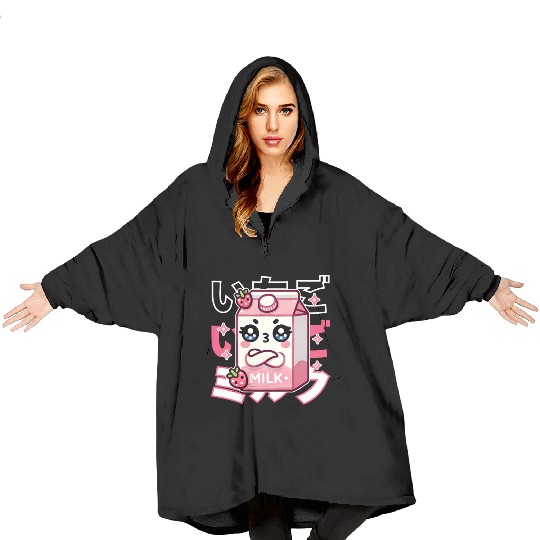 Touchy Strawberry Milk Hug Blanket Hoodies