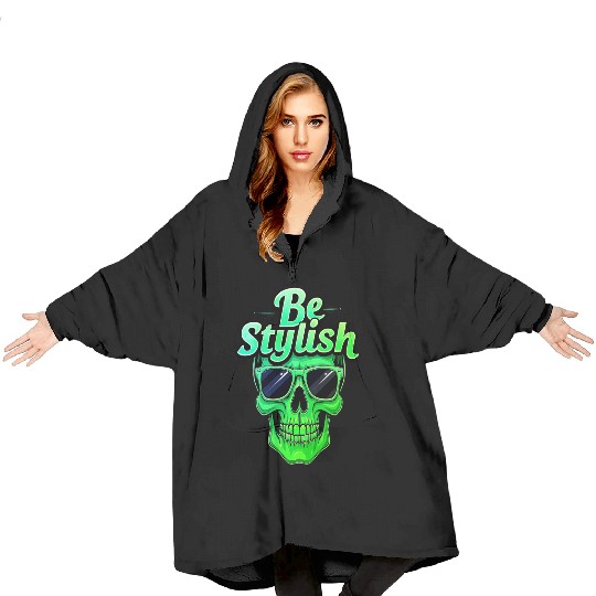 Be Stylish Vibrant Green Skull with Sunglasses Blanket Hoodies