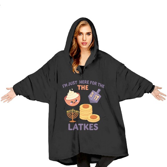 I'm Just Here for the Latkes Fun Hanukkah Vibes Blanket Hoodies