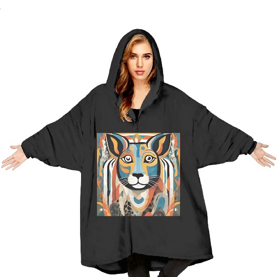 Vibrant Geometric Tiger Artwork Blanket Hoodies