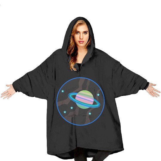 Space Stars and Planet (green and pink) Blanket Hoodies