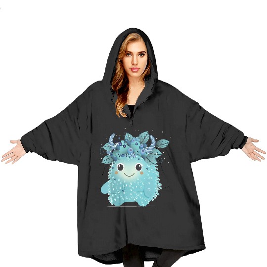 Cute Blueberry Monster - Fruity and Playful Blanket Hoodies