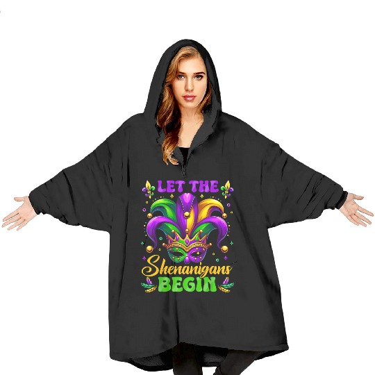 Let the Shenanigans Begin Mardi Gras Design Blanket Hoodies