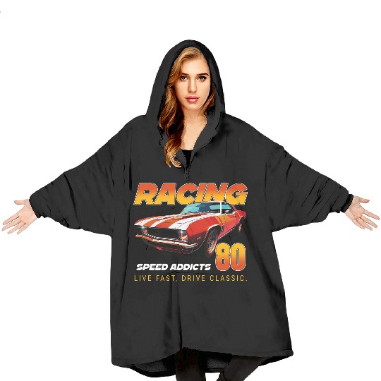 Racing Classic Car Graphic Blanket Hoodies, Retro Muscle Car
